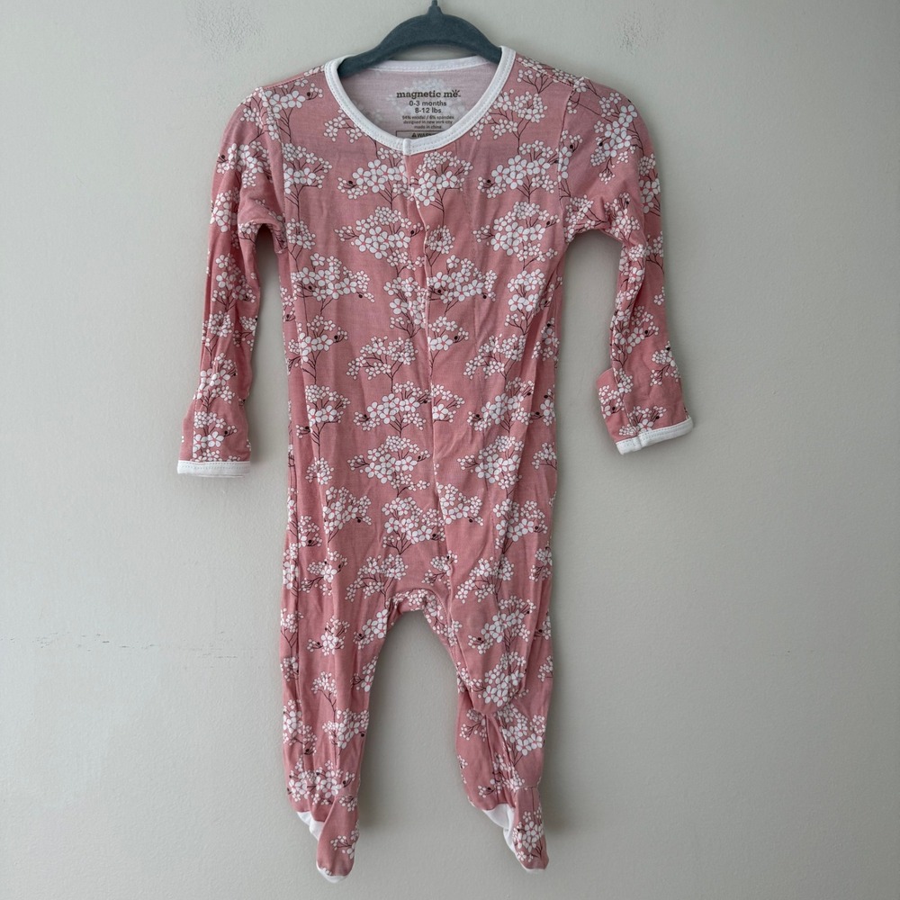 Magnetic Me 0-3 Months Pink Floral Modal Magnetic Footie Pajama Sleeper